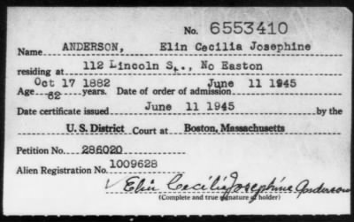 1945 > ANDERSON, Elin Cecilia Josephine