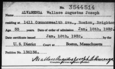 Thumbnail for 1932 > ALVARENGA Wallace Augustus Joseph