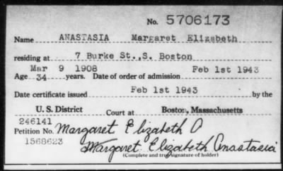 Thumbnail for 1943 > ANASTASIA Maragaret Elizabeth