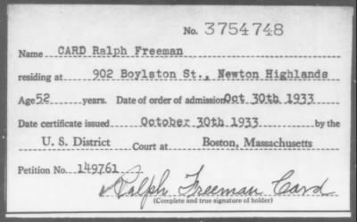 1933 > CARD Ralph Freeman