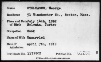 1919 > STELEANOS, George