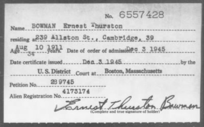 Thumbnail for 1945 > BOWMAN Ernest Thurston