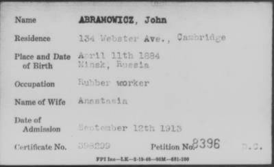 Thumbnail for 1913 > ABRAMOWICZ, John