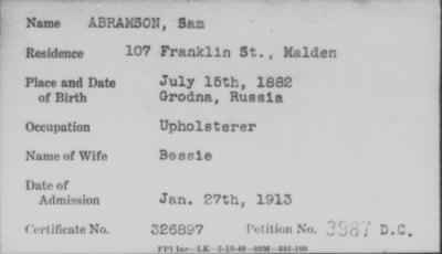 Thumbnail for 1913 > ABRAMSON, Sam