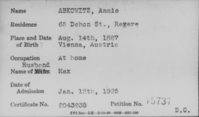 Thumbnail for 1925 > ABKOWITZ, Annie