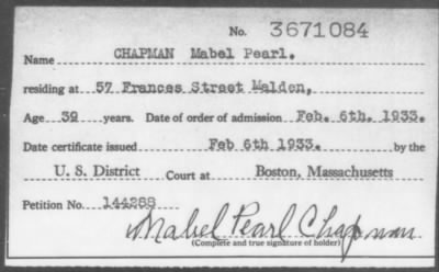 Thumbnail for 1933 > CHAPMAN Mabel Pearl.