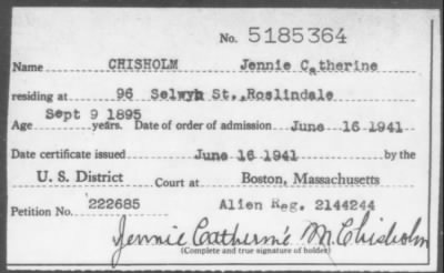 Thumbnail for 1941 > CHISHOLM, Jennie Catherine