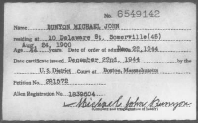 Thumbnail for 1944 > BUNYON MICHAEL JOHN