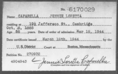 Thumbnail for 1944 > CAFARELLA JENNIE LORETTA