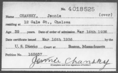 Thumbnail for 1936 > CHANSKY, Jennie