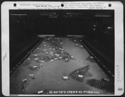 Consolidated > Sand table of North African and Med. Area March 1, 1943: Sand table used during last class, depicting the North African and Mediterranean Theatres of operation. The size of this table is 18' x 40' and, as far as is known, is the largest sand table in