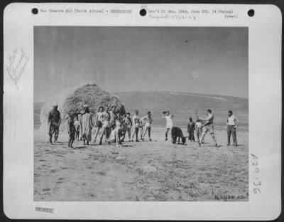 Consolidated > S/Sgt. William J. Collins, 422E Mt. Airy Ave., Philadelphia, Pa., is set to go out for a pass from Capt. James Banks McFadden, Great Falls, S.C., former Clemson College All-American halfback. This scene was taken in North Africa where members of the