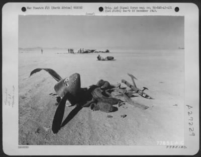 Thumbnail for Consolidated > Lockheed P-38 of the 1st Fighter Group wrecked by a runway collision with another Lockheed P-38 at Biskra, North Africa. 15 January 1943.