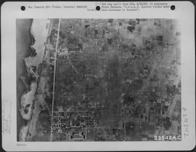 Thumbnail for Consolidated > Tunis, Tunisia-Aerial view of El Aouina Airdrome at Tunis, the Axis-held capital of Tunisia, as seen by U.S. Army 12th Air Force Fighters.