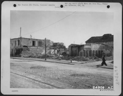 Consolidated > Tunis, Tunisia-The military installations at Tunis were severely damaged and many buildings made unservicable from direct hits, results of accurate bombing of the Northwest African Air Force during the Tunisian battle.