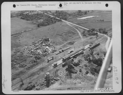 Thumbnail for Consolidated > The Japs had attempted to camouflage this group of Jap planes at Clark Field, Luzon, Philippine Islands. The attempt was futile-Air Force planes discovered them, dropped their bombs and the planes burned where they sat.