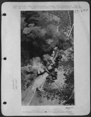 Thumbnail for Consolidated > Barracks area at Licanan Airfield (near Davao) Mindanao Island, Philippine Islands during bombing by 13th Air Force Consolidated B-24 Liberators with fragmentation bombs on 1 Sept 1944.