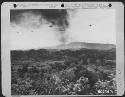 Thumbnail for Consolidated > More than 175 Allied fighters and light bombers made low-level fire-bombing attacks over Japanese positions guarding Ipo Dam. These missions were flown in preparation for a swift drive by the U.S. 43rd Infantry Division, that resulted in final