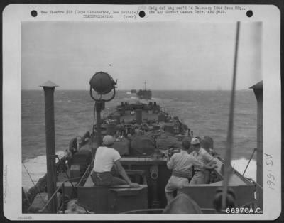 Thumbnail for Consolidated > LST landing ships of the United States Coast Guard and Navy plow through the waters of Vitiaz Strait enroute from Cape Sudest, New Guinea to Cape Gloucester, New Britain. Before the landing strips of Gloucester were completed the LSTs maintained a