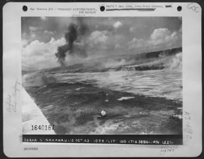 Consolidated > Low Level Bombing Using Parofrog Bombs Over Vunakanua, Airfield, Rabaul, New Britain By The 71St Sq. Of The 38 Bg. On 12 Oct. 1943.