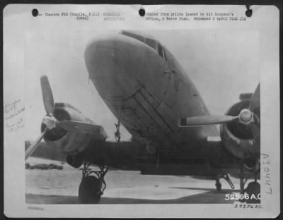 Thumbnail for Consolidated > Venturi attached to a Douglas C-47 for spraying DDT over bombed areas in Manila, P.I.