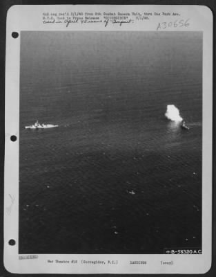 Thumbnail for Consolidated > In spite of continued Naval shelling, Jap guns kept shooting. One of the near misses.