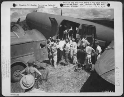 Thumbnail for Consolidated > Evacuation of patients by air from Valencia Airstrip in Douglas C-47 "Skytrains." C-47s flew raions in and patients out. Leyte, Philippine Islands. 12 May 1945.