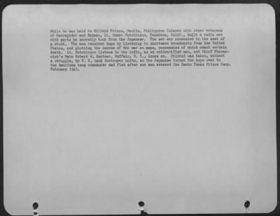 Thumbnail for Consolidated > While he was held in Bilibid Prison, Manila, Philippine Islands with other veterans of Corregidor and Bataan, Lt. Homer Hutchinson, Pasadena, Calif., built a radio set with parts he secretly took from the Japanese. The set was concealed in the seat