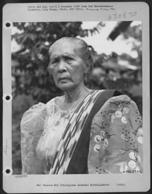 Thumbnail for Consolidated > An old Filipino woman wearing the native Balintawack dress. 7 October 1945.