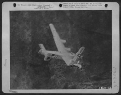 Thumbnail for Consolidated > Photographed at the moment of impact, this dramatic combat picture was made when a Japanese Zero crashed into a U.S. Army 13th Air Force Liberator over the Philippines, where the bombers had been intercepted en route to a Negros Islands airstrip