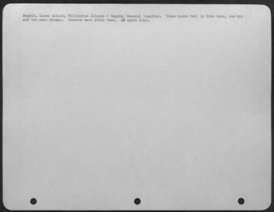 Thumbnail for Consolidated > Baguio, Luzon Island, Philippine Islands-Baguio, General Hospital. Three bombs fell in line here, one hit and two near misses. Craters were 20x12 feet. 28 April 1945.