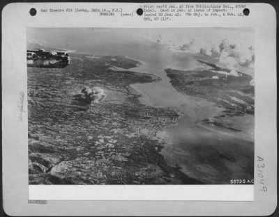 Thumbnail for Consolidated > Explosions among grounded aircraft and cratered runways were results of 6 Nov. 1944 FEAF strike at Lahug, Cebu Island, Philippine Islands.