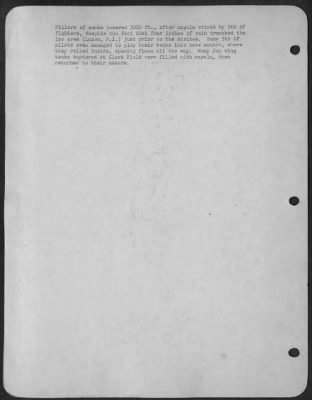 Thumbnail for Consolidated > Pillars of smoke towered 3000 ft., after napalm attack by 5th AF fighters, despite the fact that four inches of rain drenched the Ipo area (Luzon, P.I.) just prior to the strikes. Some 5th AF pilots even managed to plop their bombs into cave mouths