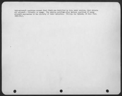 Thumbnail for Consolidated > Anti-Aircraft Positions Around Clark Field Are Fortified By This Radar Station, That Detects All Aircraft - Friendly Or Enemy.  The Station Notifies Other Battery Positions Id Enemy Aircraft Approaches In The Vicinity Of Radar Dection.  Philippine Islands