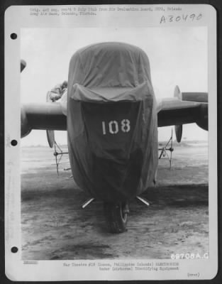 Thumbnail for Consolidated > Radar - Indentification, Friend Or Foe - Antennae Protrude From Each Side Of This Consolidated B-24 'Liberator' Of The 63Rd Bomb Squadron, 43Rd Bomb Group, Based On Luzon, Philippine Islands.  The Small Vents Protruding On The Left Side Under The Radar An