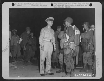 Thumbnail for Consolidated > General Kruger Discussing Plans For A Paratroop Drop With Officers Of The 11Th Airborne Division, 511Th Parachute Infantry Regiment.  4:30Am, 23 June At Lipa Airstrip, Luzon, In The Philippine Islands.