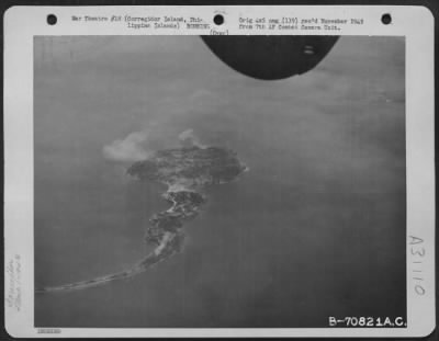 Consolidated > Bombs, Dropped By Consolidated B-24'S Of The 494Th Bomb Group, Burst On The Target Area On Corregidor Island In The Philippines, In February 1945. The Target Was Gun Positions On The Western End Of The Island.