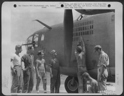 Consolidated > Another Successful Mission Is Added To The Already Large Number Of Missions Of The Consolidated B-24 "Destiny'S Tot", 7Th Bomb Group At Pandaveswar Army Air Base, India.  Total Number Of Missions To Date Was 53.  1943.