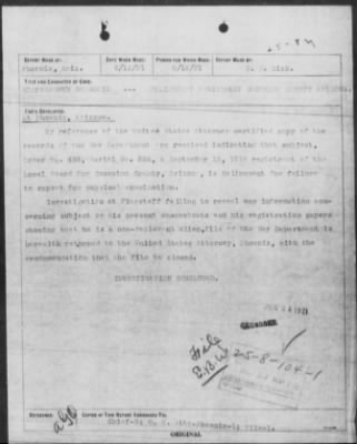 Thumbnail for Bureau Section Files, 1909-21 > DELINQUENT REGISTRANT (#25-8-104-1)