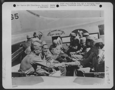 Thumbnail for Consolidated > STATESIDE BOUND-After months of fighting on the Italian fronts, these veterans reach Casablanca from Pisa on the most important leg of their trip home. Shuttled down in the U.S. Army 15th Air Force converted B-17's, these men will now board large