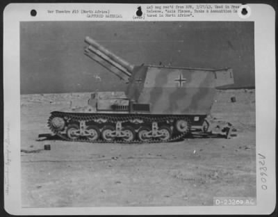 Thumbnail for Consolidated > North Africa-This rugged assault gun was left behind, undamaged, by the Afrika Korps. The 150 mm gun is mounted on the self-propelled tanks and was abandoned by the Germans when it ran out of fuel.