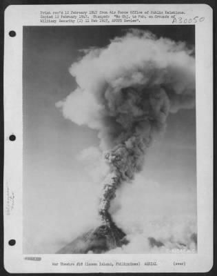 Consolidated > MAYON VOLCANO ERUPTS. This series of photographs, taken from a Douglas C-47 Skymaster of the Army Air Forces' 15th Weather Squadron in the Philippines, graphically depicts the recent eruption of Mount Mayon on Luzon Island, of the Philippines.