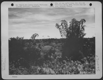 Thumbnail for Consolidated > Five of the twenty-two Douglas A-20 "Havoc's" which attacked enemy positions in the Cabarun Hills come in low over the target. Luzon Island, Philippine Islands, February 1945.