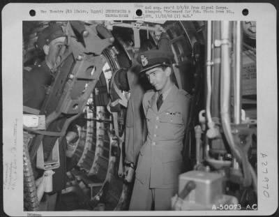 Thumbnail for Consolidated > Cairo, Egypt-King Peter gets a bit of first hand information from the captain of one of the Consolidated B-24's by actual inspection of the inside and controls.