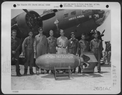 Thumbnail for Consolidated > Veterans of a North African Boeing B-17 Flying Fortress squadron that has the unique record of never having lost a man in combat, the above crew members flew with their unit on its first raid and recently on its 100th mission-this time over Leghorn