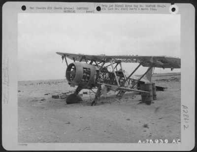 Thumbnail for Consolidated > Wrecked Italian Plane At Tobruk, Libya, North Africa.  17 February 1943.  [Breda 65]