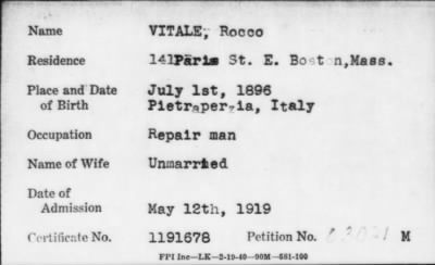 Thumbnail for 1919 > VITALE, Rocco