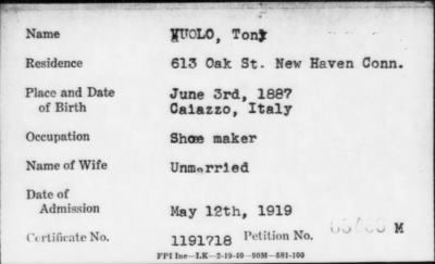 Thumbnail for 1919 > VUOLO, Tony