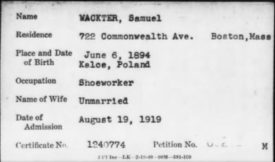 Thumbnail for 1919 > WACKTER, Samuel