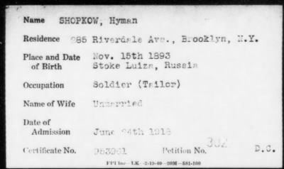 Thumbnail for 1918 > SHOPKOW, Hyman